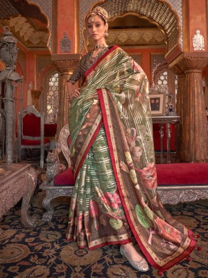 Sareemall Printed Bollywood Organza Saree(Light Green)