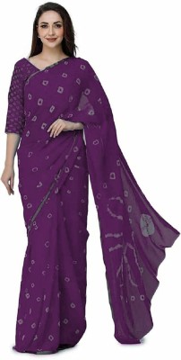 JustEthnic Printed Bandhani Chiffon Saree(Purple)