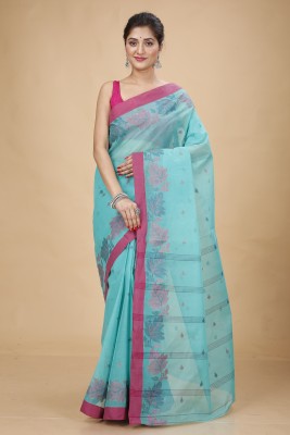 Tant Story Woven Tant Pure Cotton Saree(Light Blue)