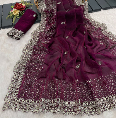 LAJEELEE Embroidered Bollywood Jimmy choo Saree(Maroon)