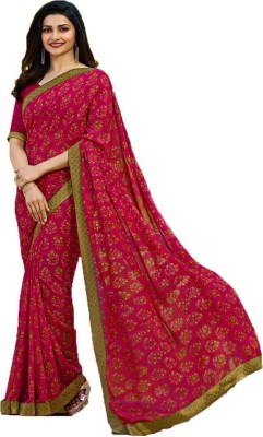 SARIK Printed, Self Design, Ombre, Geometric Print, Floral Print, Checkered, Solid/Plain Bollywood Chanderi Saree(Pink)