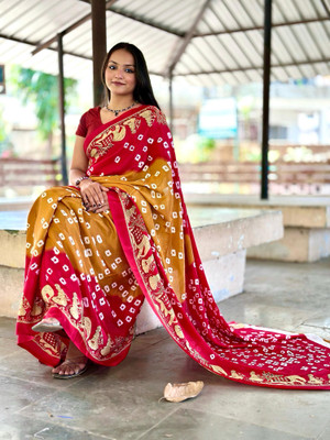 S.R.TEXTILES Printed Bandhani Crepe Saree(Multicolor)