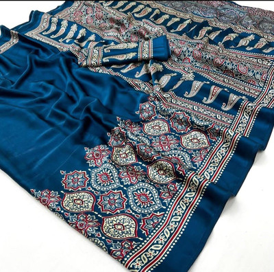 Sanjana Silks Printed Daily Wear Crepe Saree(Dark Blue)