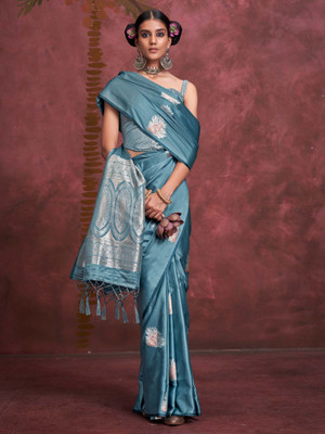 ANOUK Woven Banarasi Satin Saree(Light Blue)