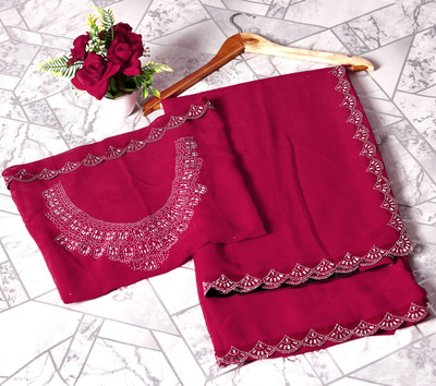 pari creation Solid/Plain, Embellished, Dyed Bollywood Georgette Saree(Pink)