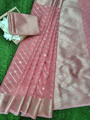 MJFABRICS Floral Print, Woven, Self Design Banarasi Cotton Blend Saree(Pink)