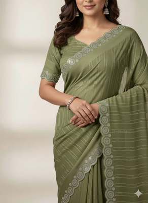 TRENDY CULTURE ENTERPRISES Embellished Bollywood Cotton Blend Saree(Yellow)