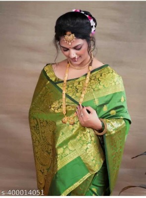 Manasvi Enterprise Woven Bollywood Silk Blend Saree(Green)