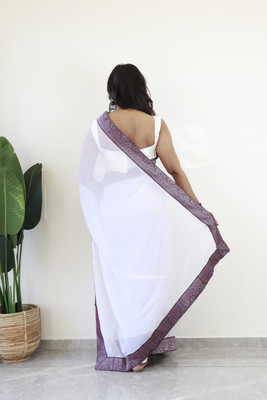 Bansari Textiles Solid/Plain Bollywood Chiffon, Silk Blend Saree(White)