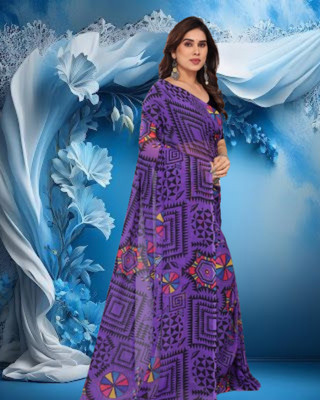 Jayu Printed Bandhani Georgette Saree(Purple)