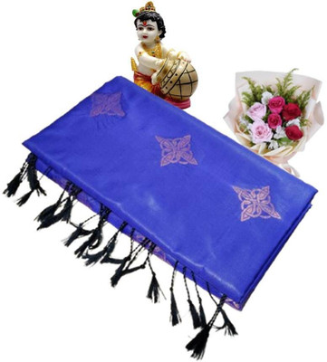 Linenspun Solid/Plain, Woven, Embellished Kanjivaram Art Silk Saree(Blue)