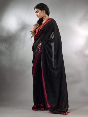 Bella Worth Woven Handloom Pure Cotton Saree(Black)