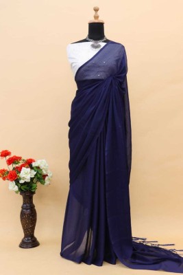 Arun Creation Solid/Plain Bollywood Chiffon Saree(Dark Blue)