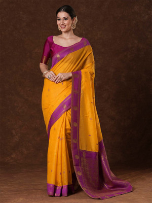 Tasrika Woven Maheshwari Cotton Blend Saree(Yellow)