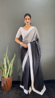 MM VENTURE Solid/Plain Bollywood Pure Silk Saree(Grey)