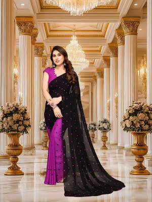 SmittenSmit Printed Bollywood Georgette Saree(Black, Purple)