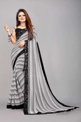 Flip The Style Printed Bollywood Georgette Saree(White, Black)