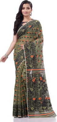 TANTLOOM Woven Handloom Handloom Pure Cotton Saree(Green)