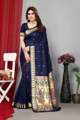 GOLDOLL FAB Woven Paithani Jacquard Saree(Blue)