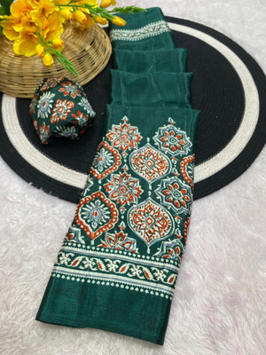 Yogik Creation Printed Bandhani Art Silk Saree(Green)