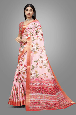 VLS Prints Digital Print Bollywood Linen Saree(White, Pink)