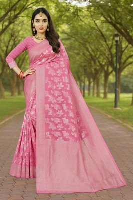 Saadhvi Woven Banarasi Cotton Blend Saree(Pink)