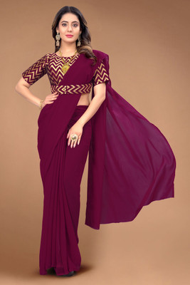 Tejal Creation Self Design Bollywood Georgette Saree(Purple)