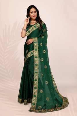 Privasaree Embroidered Bollywood Jimmy choo Saree(Green)