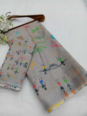 Mervadiya Self Design Bollywood Cotton Linen, Linen Saree(Grey)