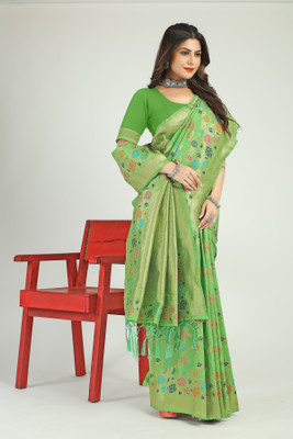 amirat Woven Banarasi Jacquard Saree(Light Green)