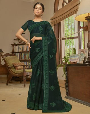 Divastri Embroidered, Embellished, Self Design Bollywood Chiffon Saree(Dark Green)