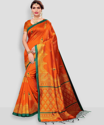 Salooni Printed Mysore Silk Blend Saree(Orange)