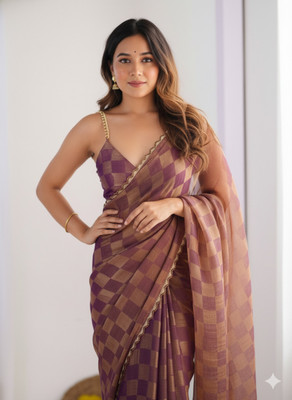 Online Bazaaar Embellished Bollywood Chiffon Saree(Purple)