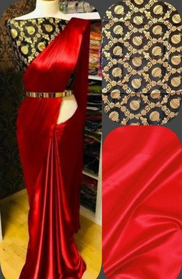 Arpita Fashion Solid/Plain, Self Design Bollywood Satin Saree(Red)