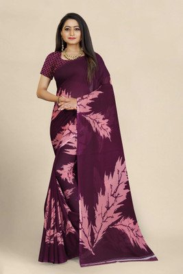 Suali Color Block Bhagalpuri Georgette Saree(Purple)