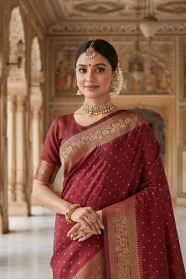 Bindi Woven Banarasi Jacquard Saree(Red)