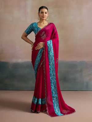 ANOUK Embellished Bollywood Chiffon Saree(Pink)