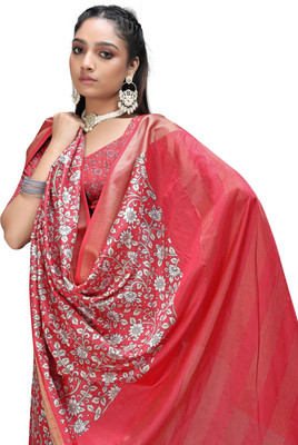 PremVastra Printed Kalamkari Crepe Saree(Red)