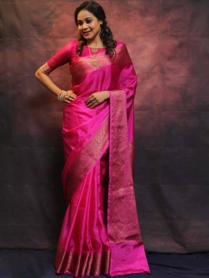 Sanwariya Silks Embellished Kanjivaram Jacquard Saree(Pink)