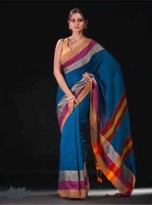 Joyguru Textile Self Design Handloom Pure Cotton Saree(Blue)