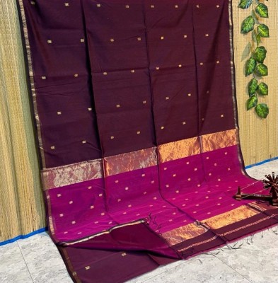 matri textile Woven Handloom Cotton Silk Saree(Maroon, Pink)