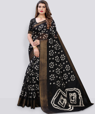 Samah Floral Print, Embellished, Printed Daily Wear Cotton Blend Saree(Black, White)