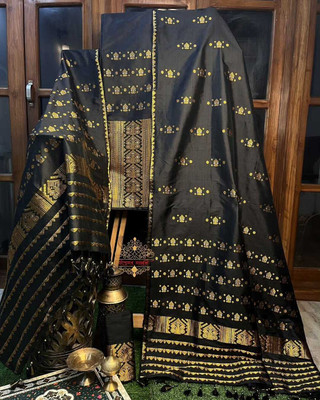 AMILAGROS PIZZARRAS FASHION Woven Mekhela Chador Pure Silk Saree(Black)