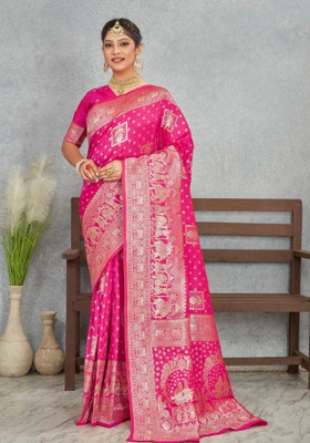 MADHAV Woven Banarasi Art Silk Saree(Pink)
