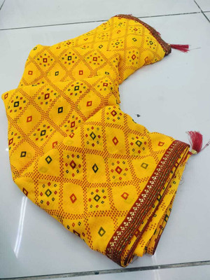 georgette Printed Bandhani Chiffon Saree(Yellow)