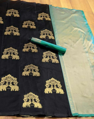 KAKADIYA Woven Kanjivaram Pure Silk Saree(Black)