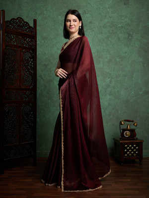 Dhimahi Solid/Plain Bollywood Chiffon Saree(Brown)