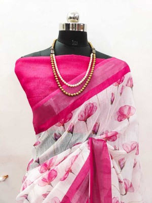 Gajal Self Design Kanjivaram Linen, Cotton Linen Saree(Pink)