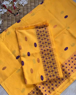 Ramani brothers Woven Mekhela Chador Pure Cotton Saree(Gold)