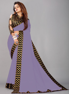 FIERTE Solid/Plain Bollywood Georgette, Chiffon Saree(Purple)